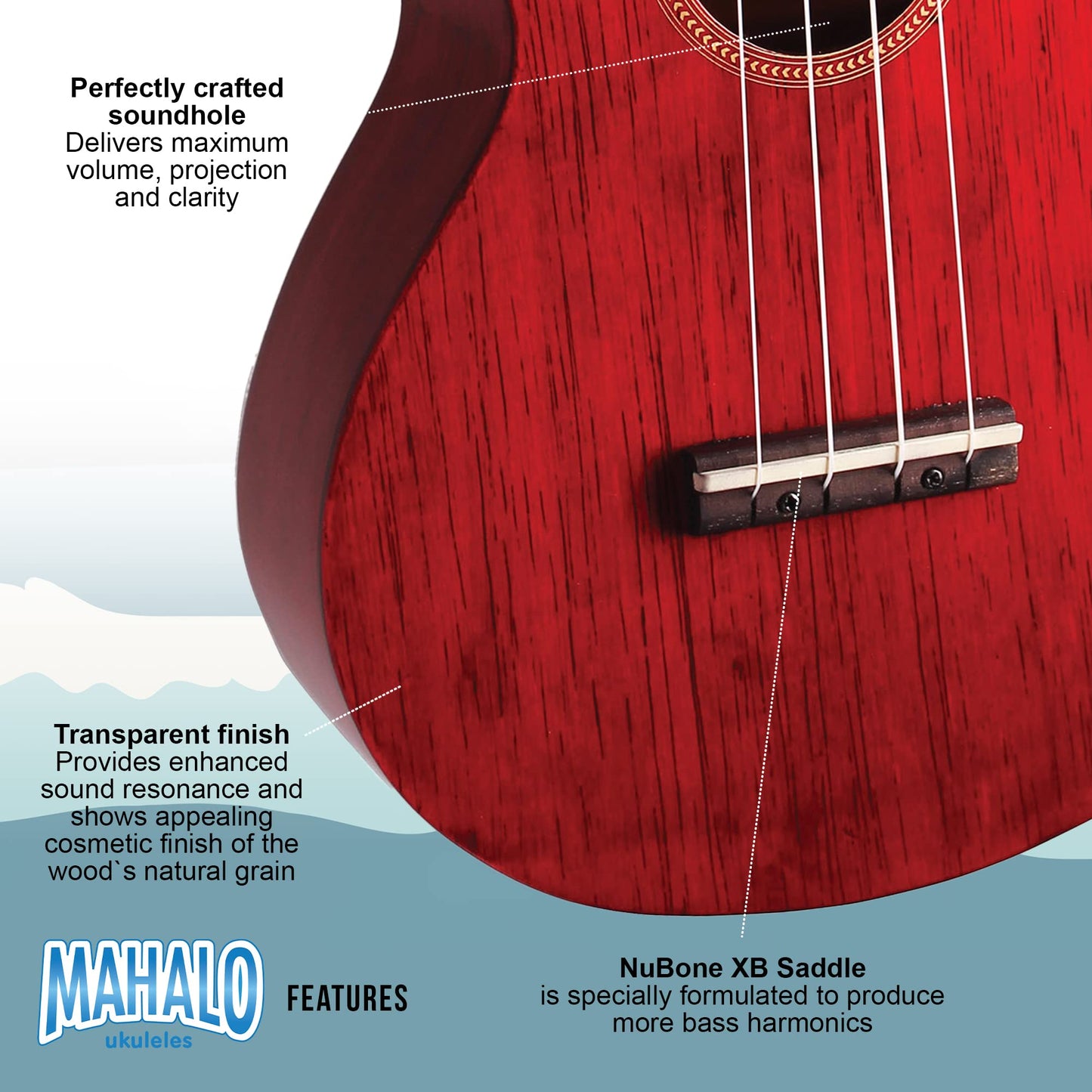 Mahalo, 4-String Ukulele, Transparent Wine Red, Concert (MH2TWR)