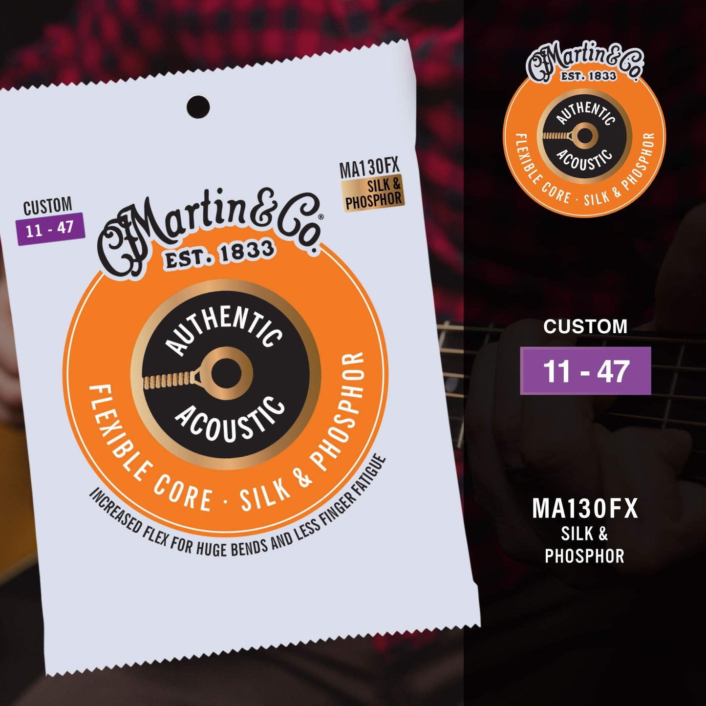 Martin Authentic Acoustic Guitar Strings, Flexible-Core MA130FX 92/8 Phosphor Bronze, (Packaging May Vary)