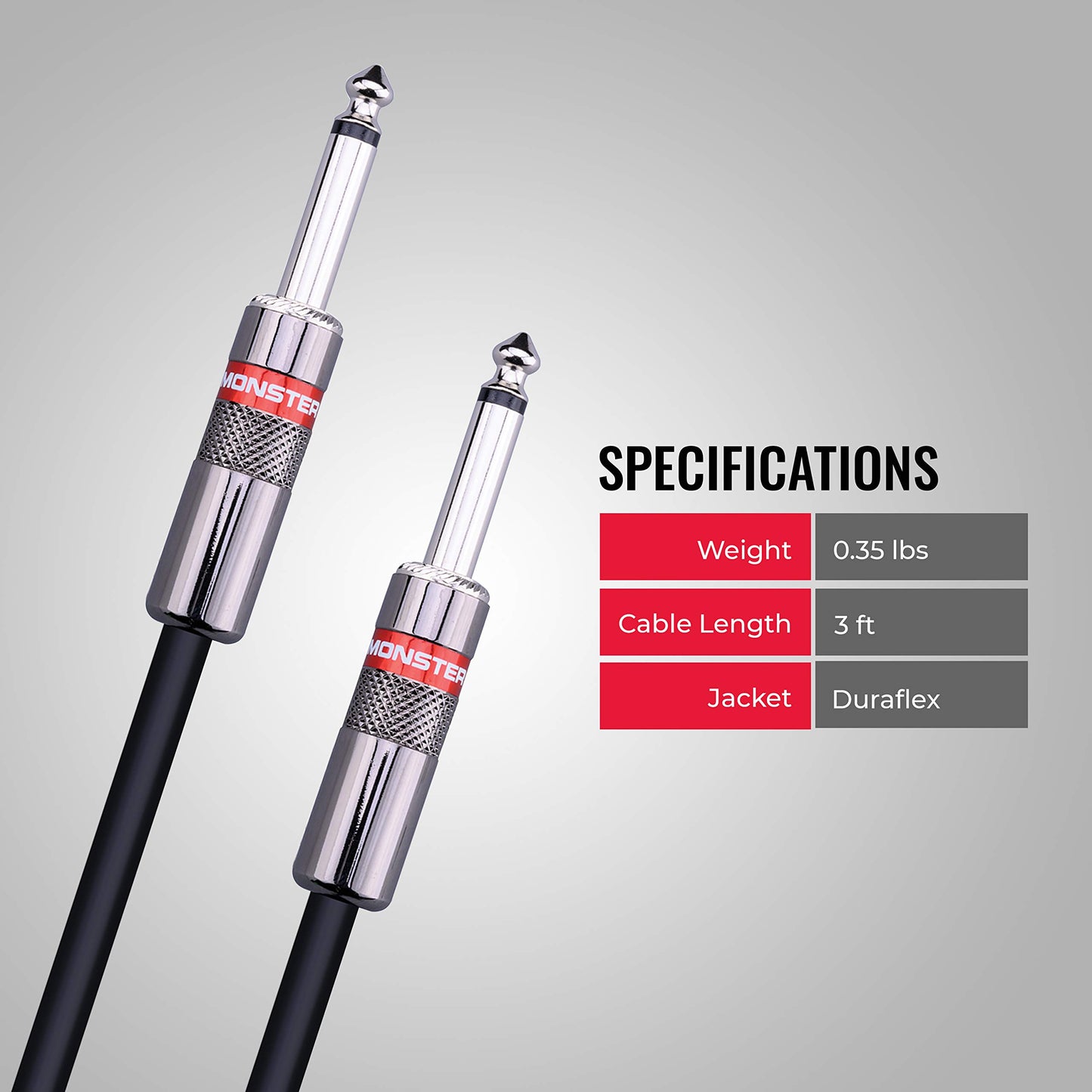 Monster Prolink Classic Speaker Cable: Straight to Straight, 3 ft, Straight 1/4 Plugs