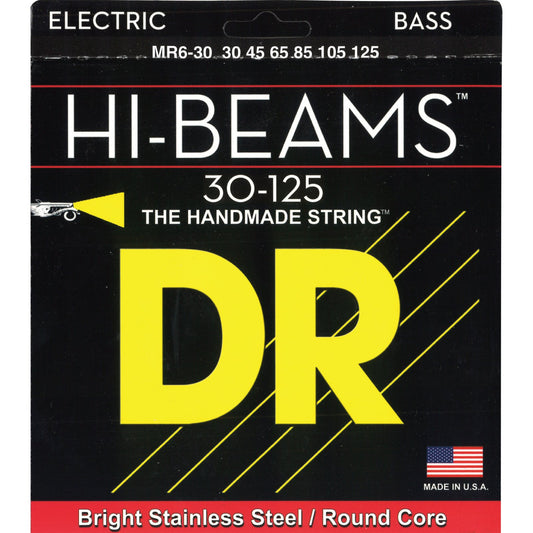 DR Strings HI-BEAMS - Stainless Steel 6-String Bass Guitar Strings, 30-125, Round Core