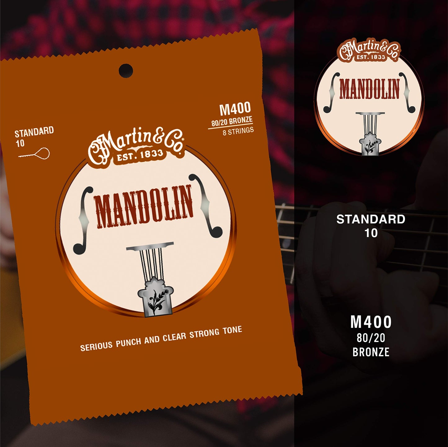 Martin Guitar Mandolin Strings M400, 80/20 Bronze, Standard-Gauge Mandolin Strings