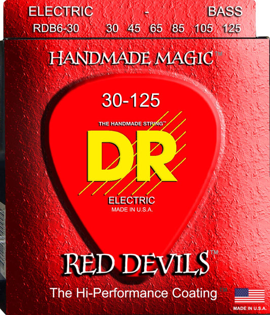 DR Strings Red Devils - Extra-Life Red Coated 6 String Bass 30-125