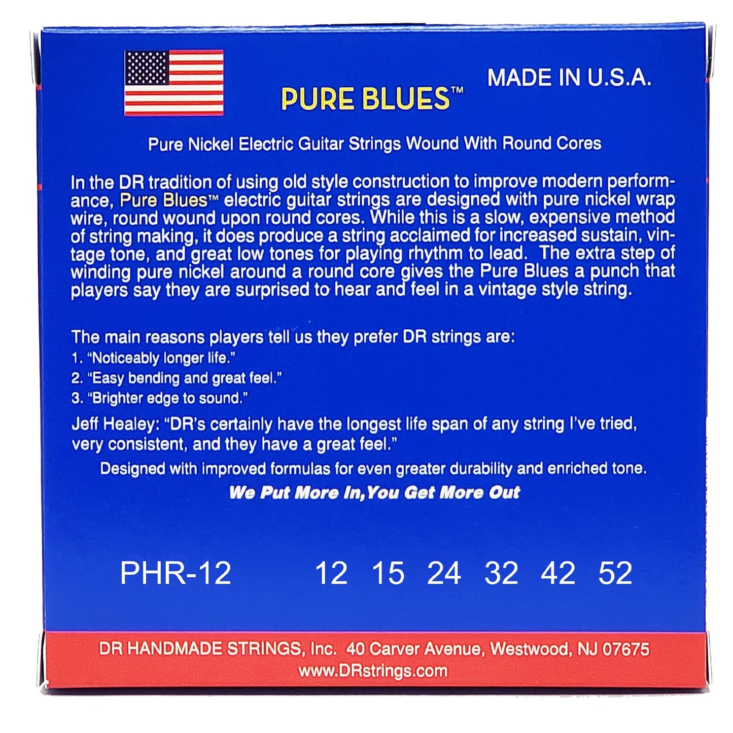 DR Strings Pure Blues Pure Nickel Wrap Round Core 12-52