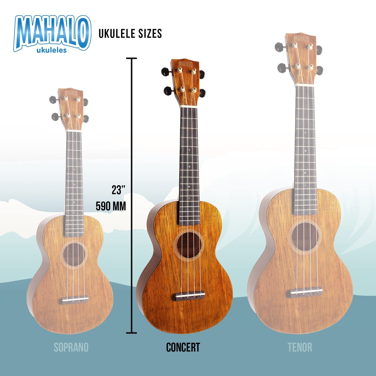 Mahalo, 4-String Concert Ukulele, Natural, (MH2VNA)