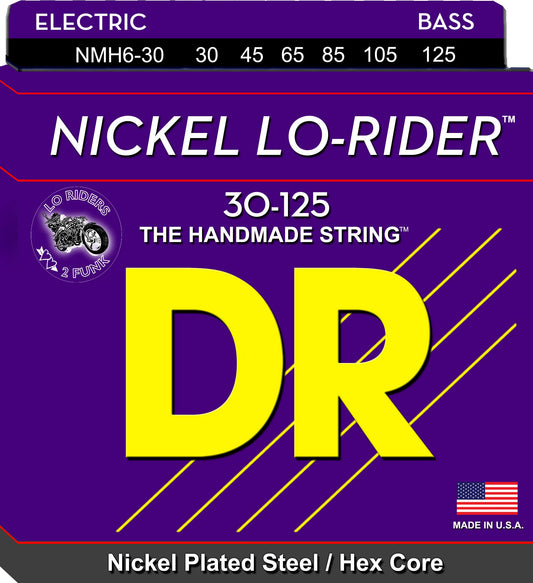 DR Strings Nickel Lo-Rider - Nickel Plated Hex Core 6 String Bass 30-125