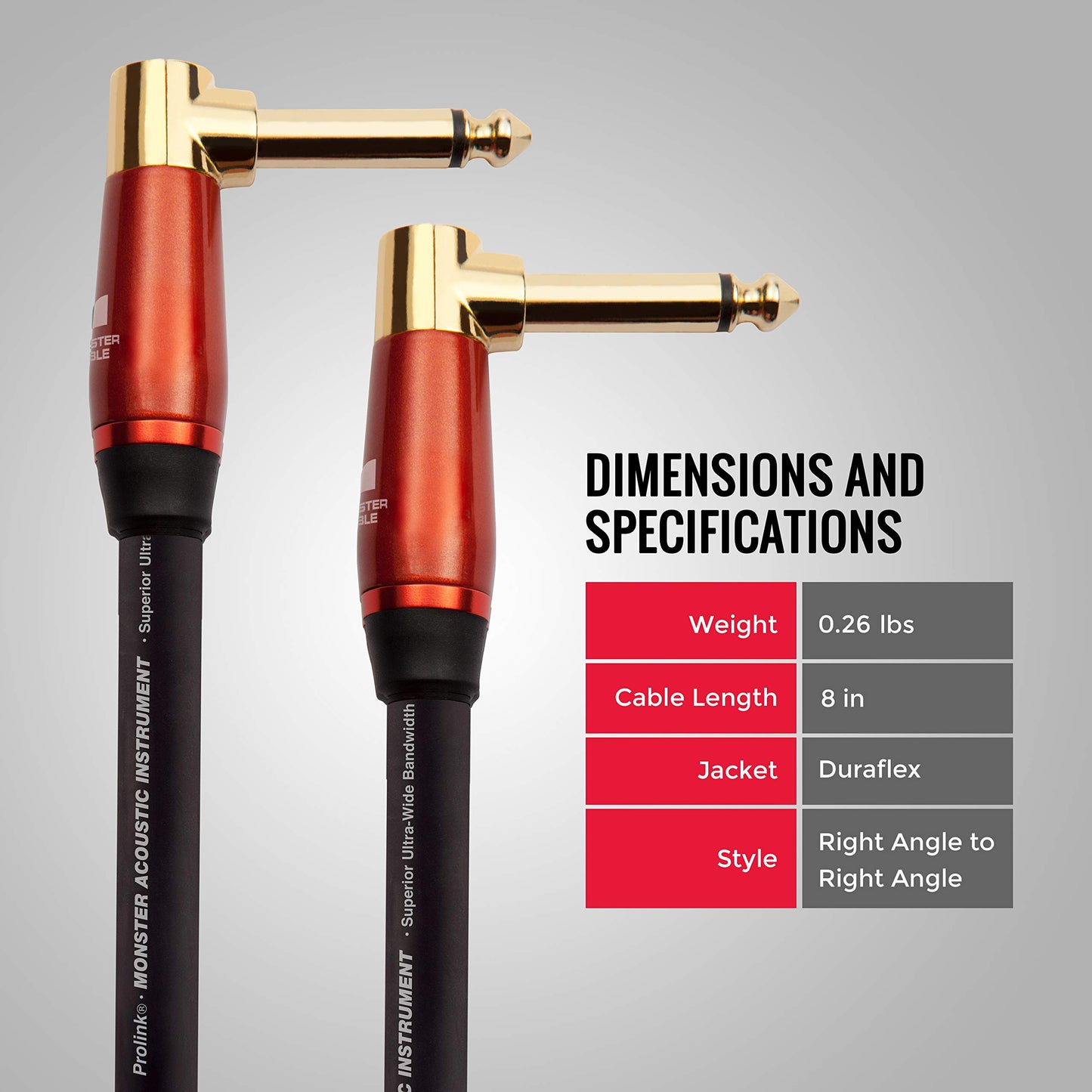 Monster Prolink Acoustic Instrument Cable - 8 in - Right Angle to Right Angle