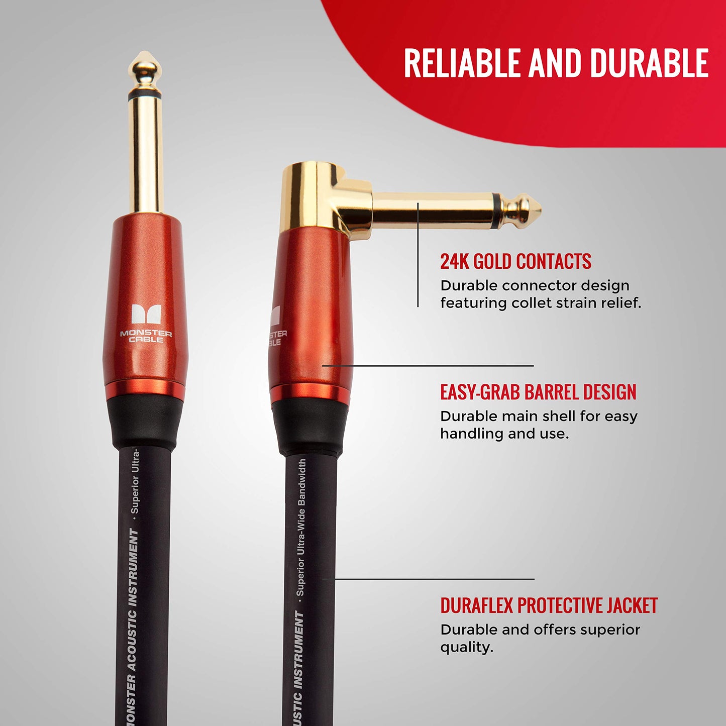 Monster Prolink Acoustic Instrument Cable - 12 ft - Right Angle to Straight