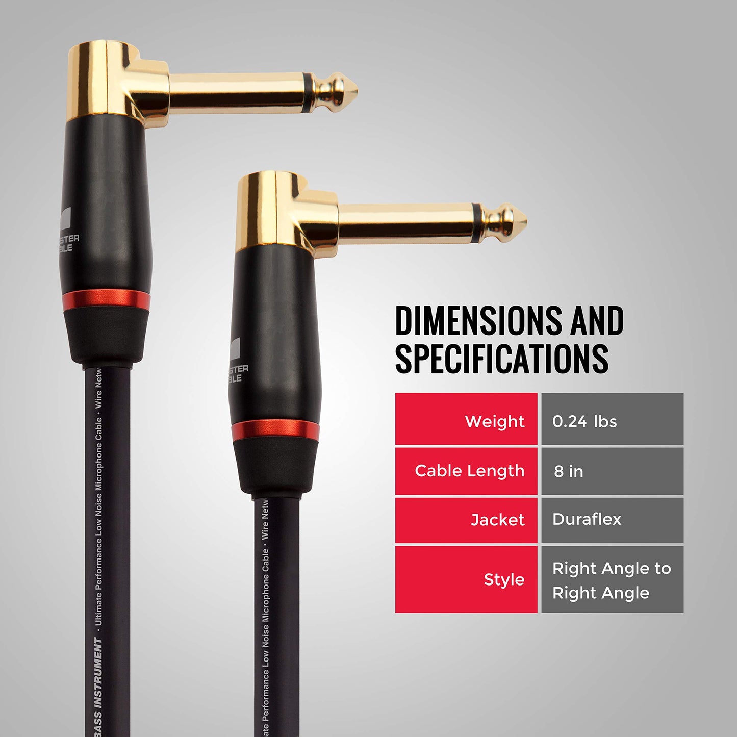 Monster Prolink Monster Bass Instrument Cable - 8 in - Right Angle to Right Angle