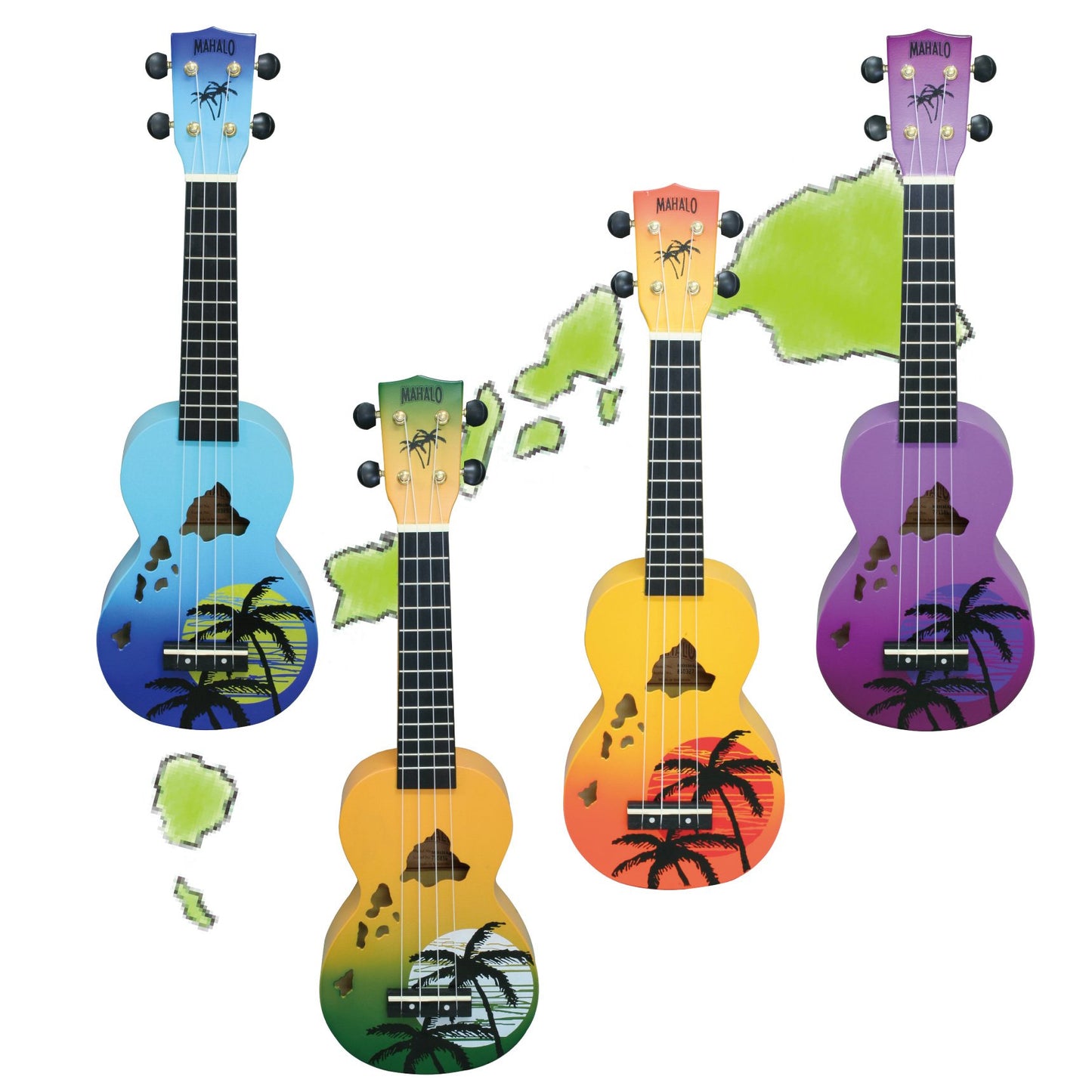 Mahalo Ukuleles Mahalo Designer Series Ukulele, Right Handed, Green Burst, Soprano (MD1HA gnb)