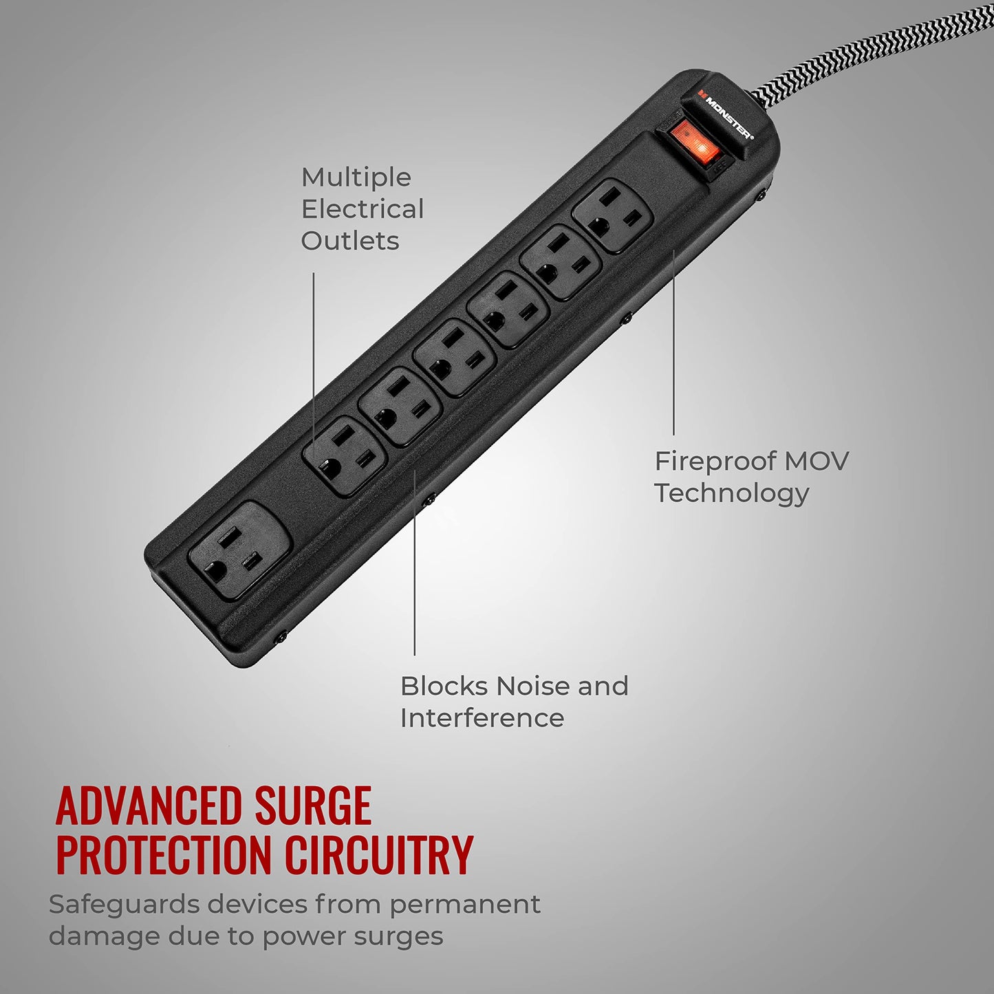 Monster Pro MI Professional Surge Protector Power Strip with Fireproof MOV Technology for Computers, Amplifiers, Pedal Boards, and Pro Audio Gear, 1350 Joule, 4 ft Cord, 7 Outlet Power Strips