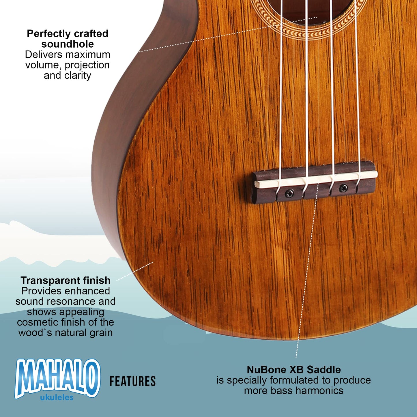 Mahalo, 4-String Concert Ukulele, Natural, (MH2VNA)