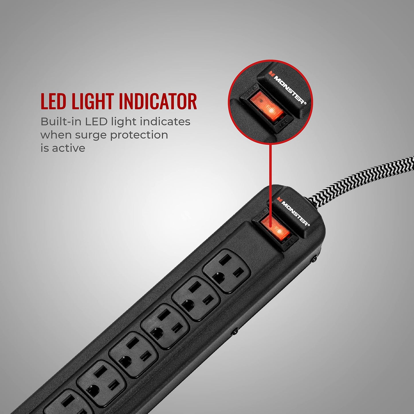 Monster Pro MI Professional Surge Protector Power Strip with Fireproof MOV Technology for Computers, Amplifiers, Pedal Boards, and Pro Audio Gear, 1350 Joule, 4 ft Cord, 7 Outlet Power Strips