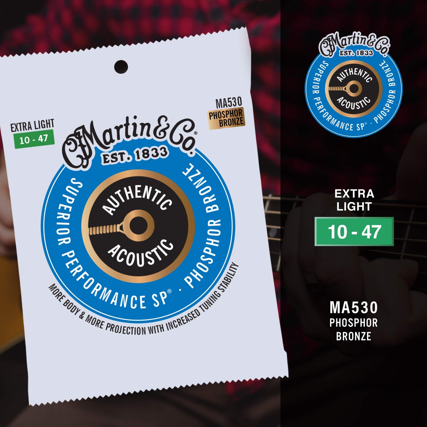 Martin Authentic Acoustic Guitar Strings, Superior Performance Extra Light 10-47, 92/8 Phosphor Bronze