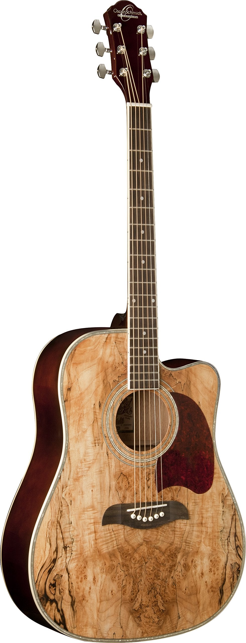 Oscar Schmidt 6 String OG2CE Dreadnought Acoustic Electric Guitar. Spalted Maple, Right, (OG2CESM-R)