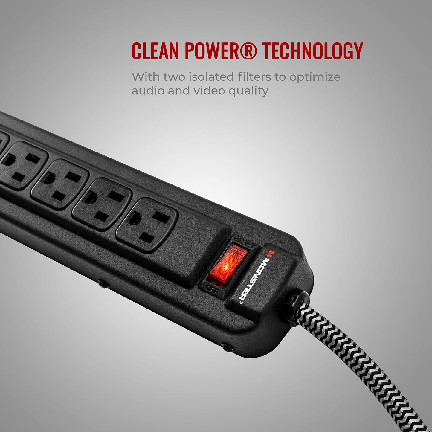 Monster Pro MI Professional Surge Protector Power Strip with Fireproof MOV Technology for Computers, Amplifiers, Pedal Boards, and Pro Audio Gear, 1350 Joule, 4 ft Cord, 7 Outlet Power Strips