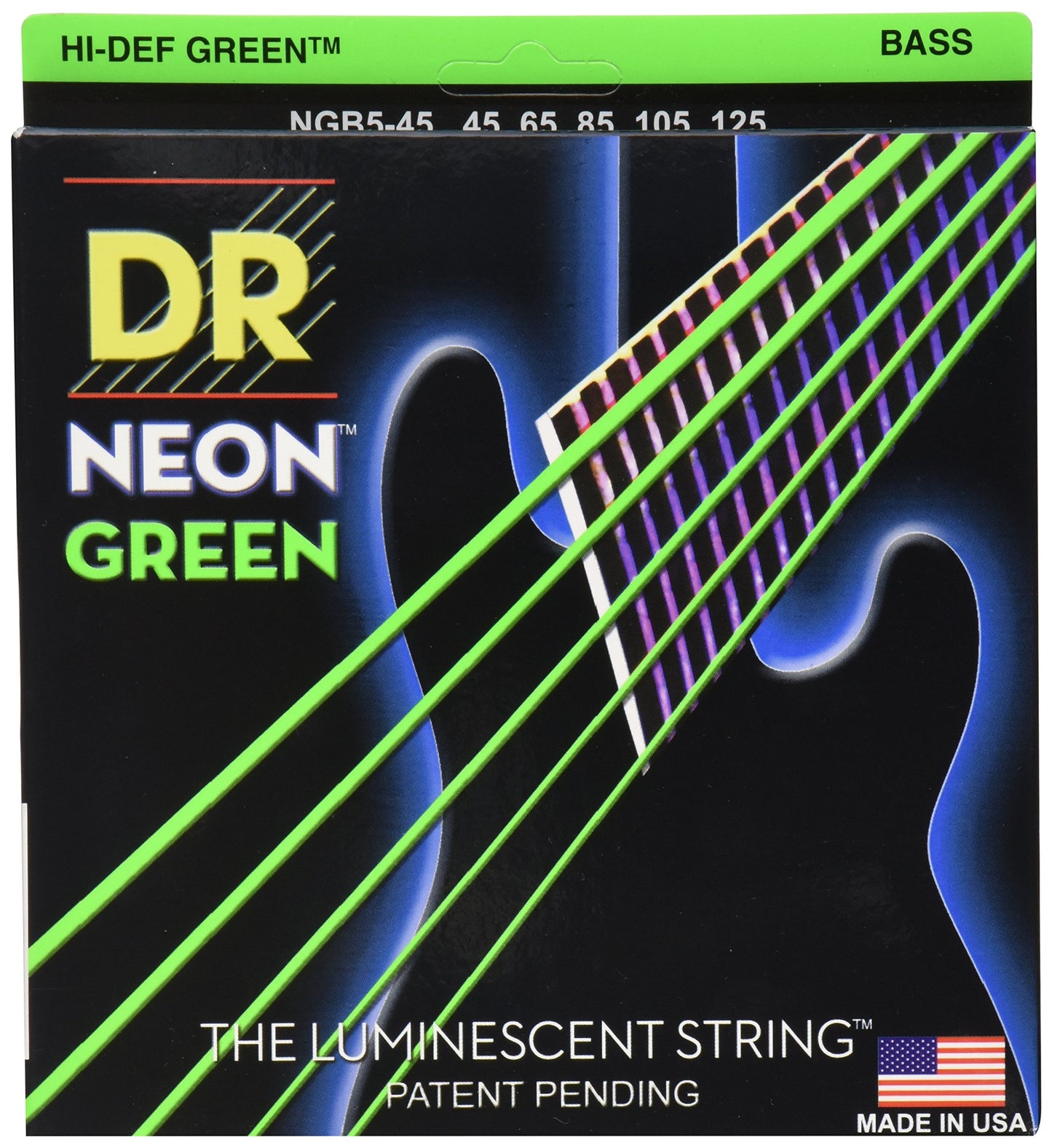 DR Strings HI-DEF NEON Bass Guitar Strings (NGB5-45),Black