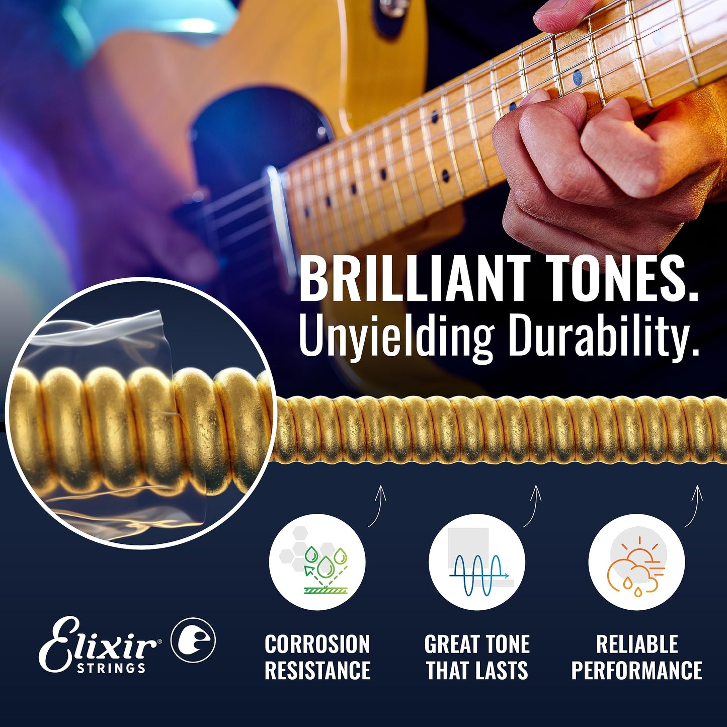 Elixir Strings, Electric Guitar Strings, Nickel Plated Steel with NANOWEB Coating, Longest-Lasting Bright Tone with Comfortable Feel, 7 String Light/Heavy 10-59