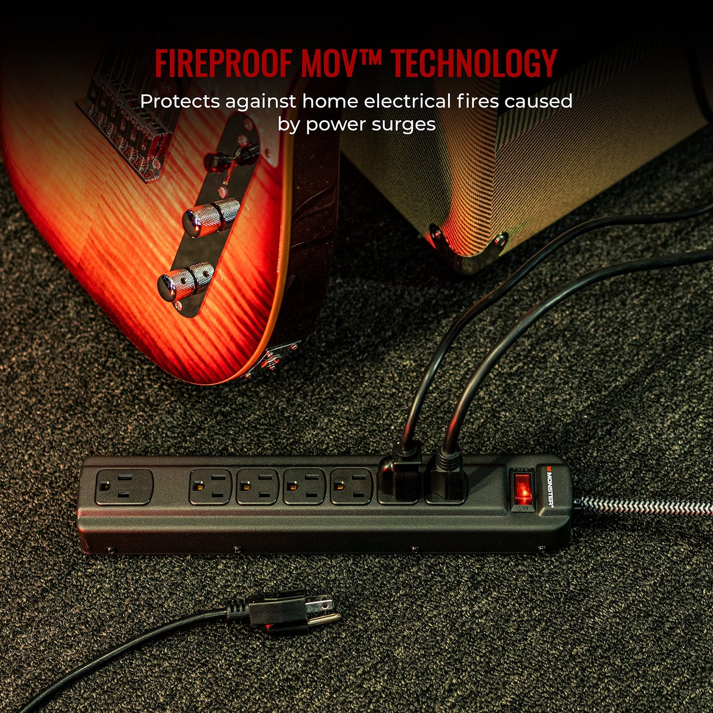 Monster Pro MI Professional Surge Protector Power Strip with Fireproof MOV Technology for Computers, Amplifiers, Pedal Boards, and Pro Audio Gear, 1350 Joule, 4 ft Cord, 7 Outlet Power Strips