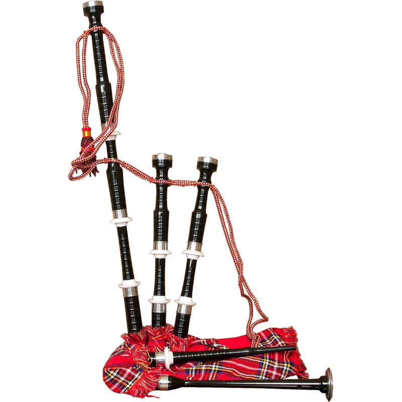 Roosebeck Full Size Sheesham Bagpipe Black Finish with Red Tartan Cover