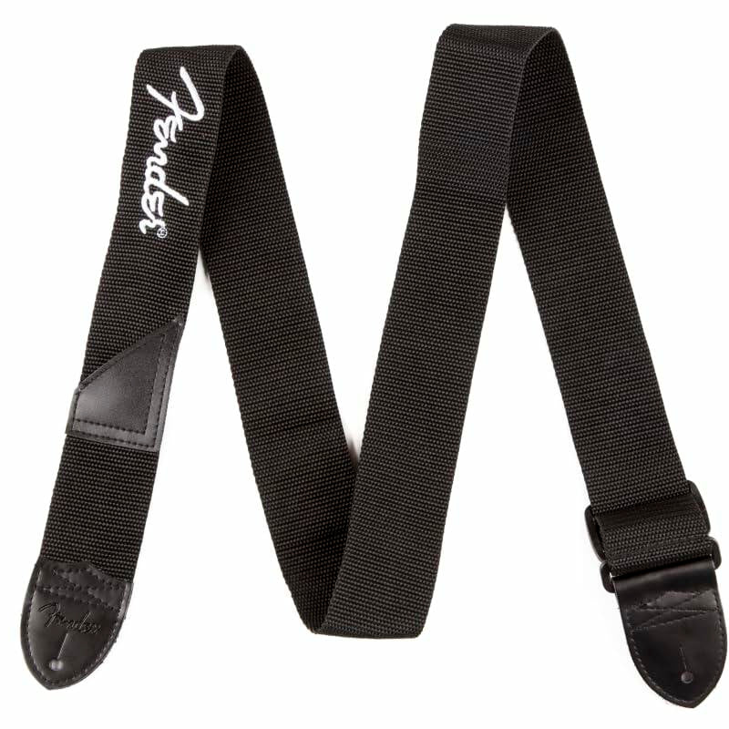 Fender Logo Guitar Strap, Guitar Accessories, 2in, Black with White Logo