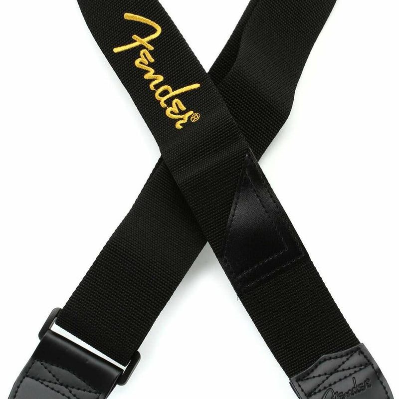 Fender Logo Guitar Strap, Guitar Accessories, 2in, Black with Yellow Logo