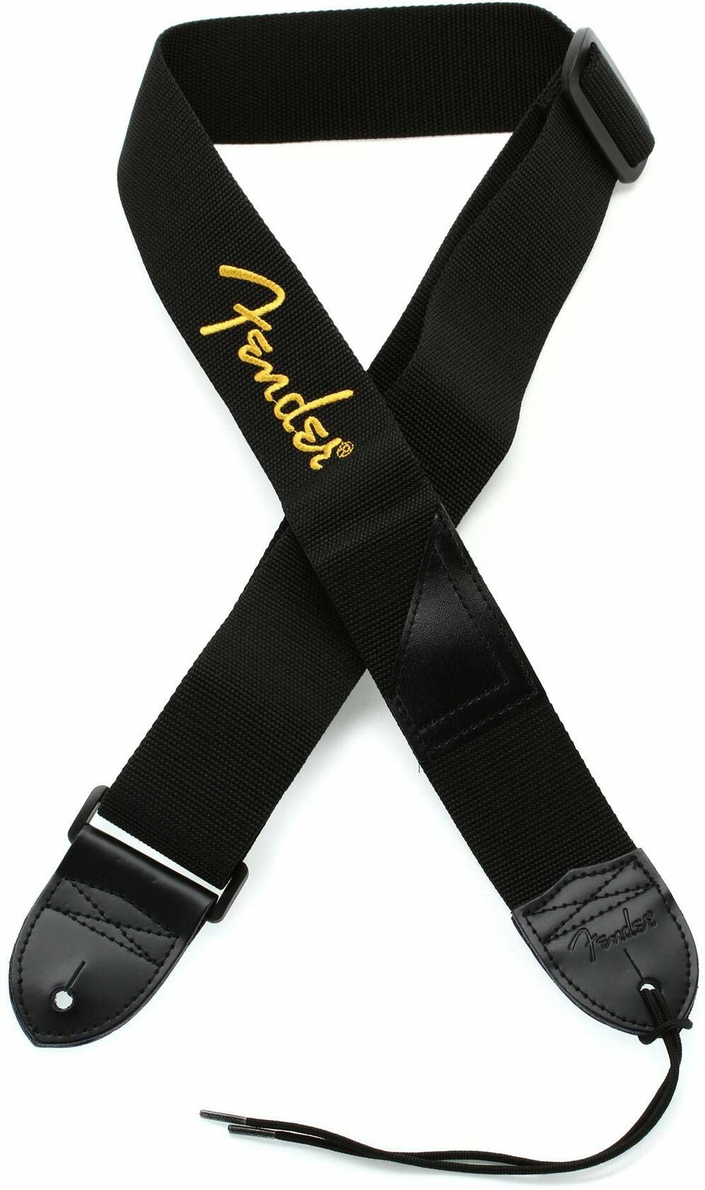 Fender Logo Guitar Strap, Guitar Accessories, 2in, Black with Yellow Logo