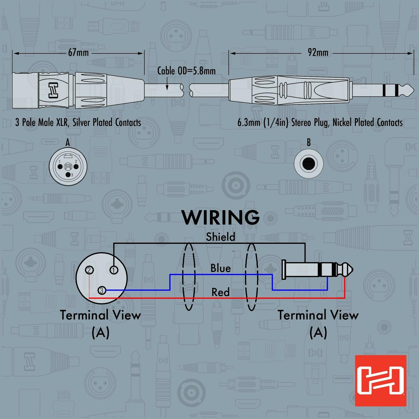 Hosa HSX-005 REAN 1/4 Inch TRS to XLR3M Pro Balanced Interconnect Cable, 5 Feet