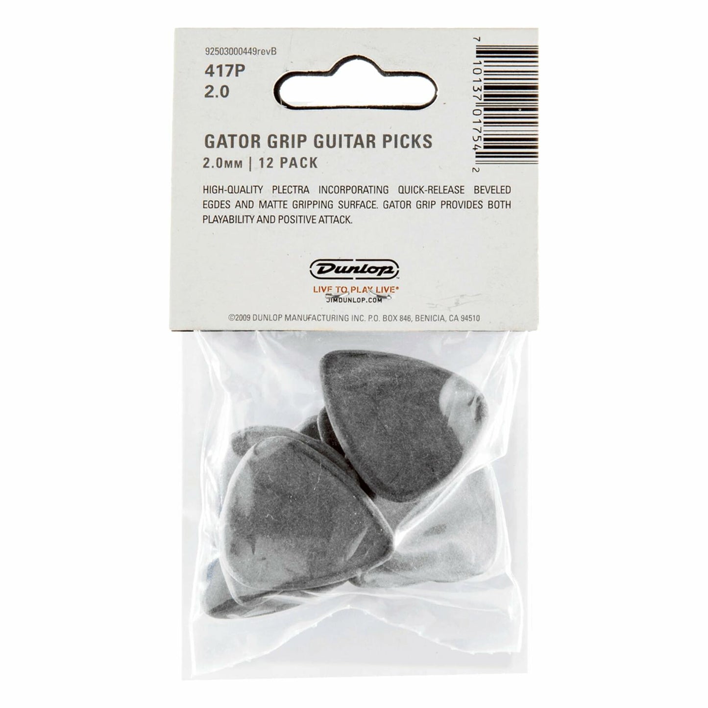 Dunlop Gator Grip Standard 2.0mm Black Guitar Picks