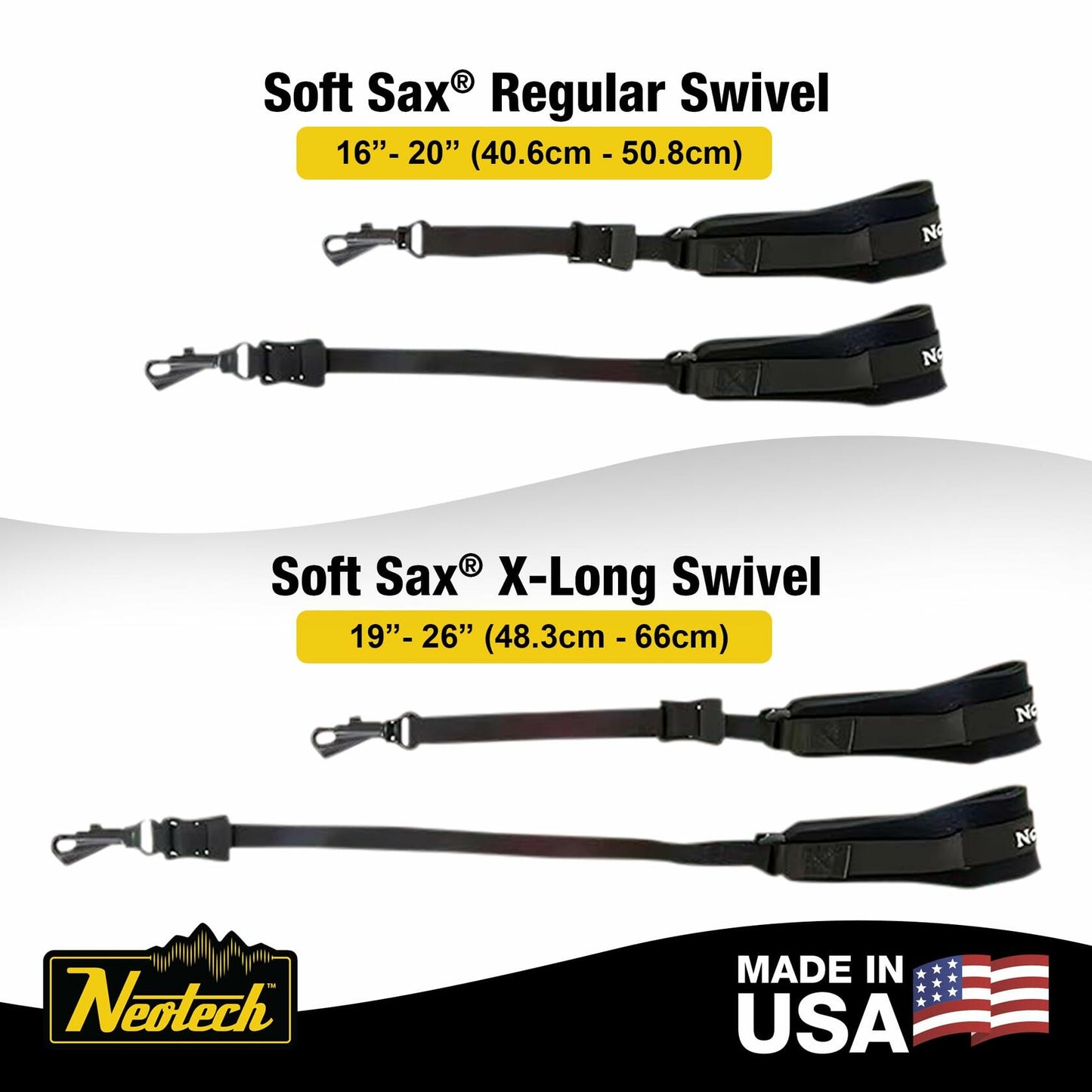 Neotech Saxophone Swivel Hook Neck Strap Soft Sax Padded for Alto Tenor Baritone Soprano – (XL, Black) - Made in USA
