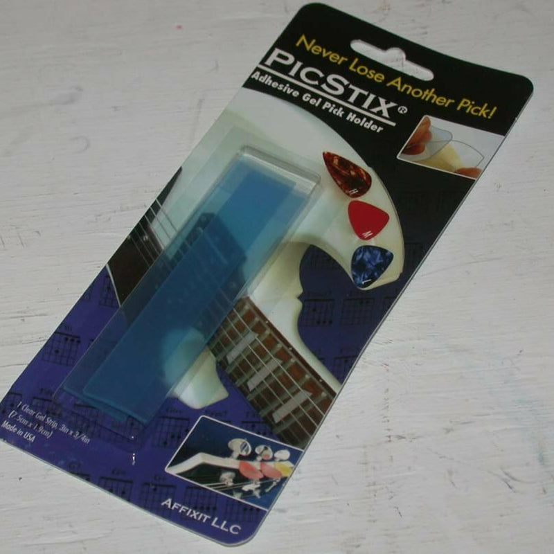 PicStix Adhesive Gel Guitar Pick Holder, 2 Pack, Clear Gel Strip 3"x3/4", Reusable, 6540