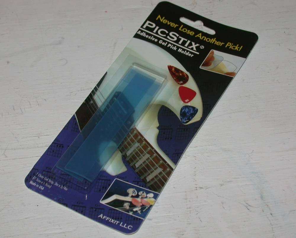 PicStix Adhesive Gel Guitar Pick Holder, 2 Pack, Clear Gel Strip 3"x3/4", Reusable, 6540