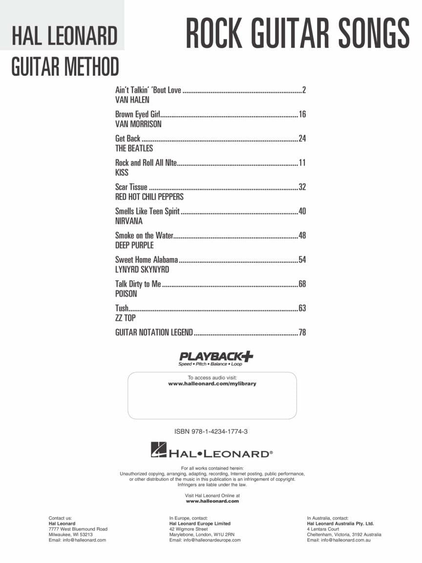 Rock Guitar Songs - Hal Leonard Guitar Method Book/Online Audio [Paperback] Hal Leonard Corp.