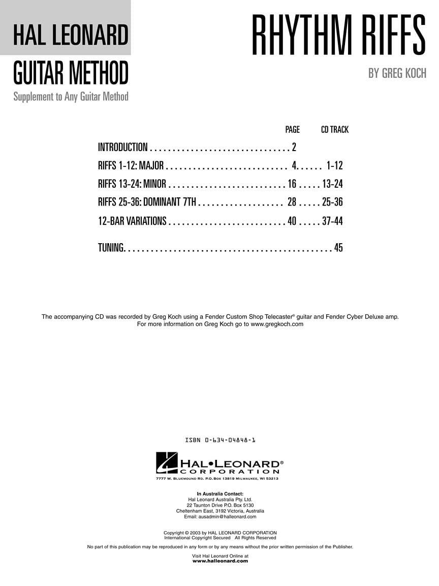 Rhythm Riffs Over 200 Riffs in All Styles - Book/Online Audio (Hal Leonard Guitar Method (Songbooks)) [Paperback] Koch, Greg