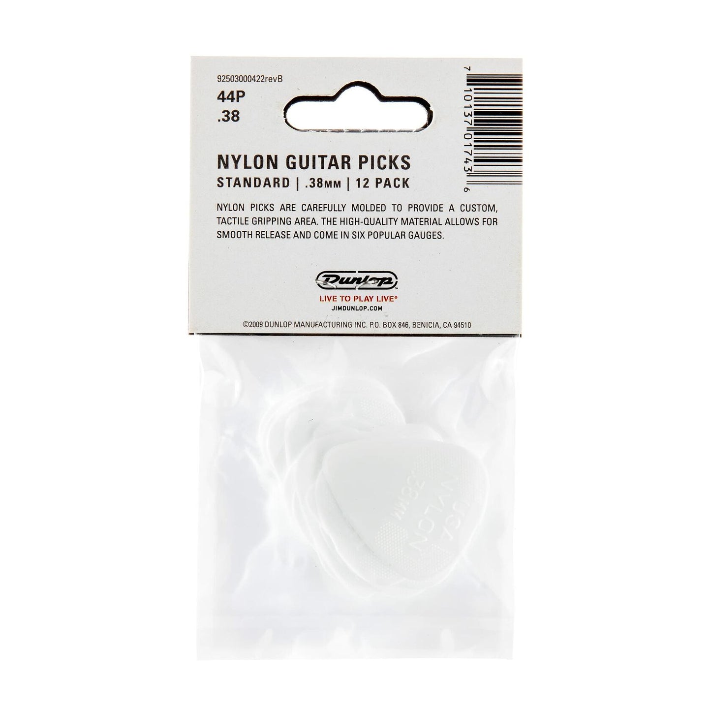 JIM DUNLOP 44P.38 Nylon Standard, White, .38mm, 12/Player's Pack