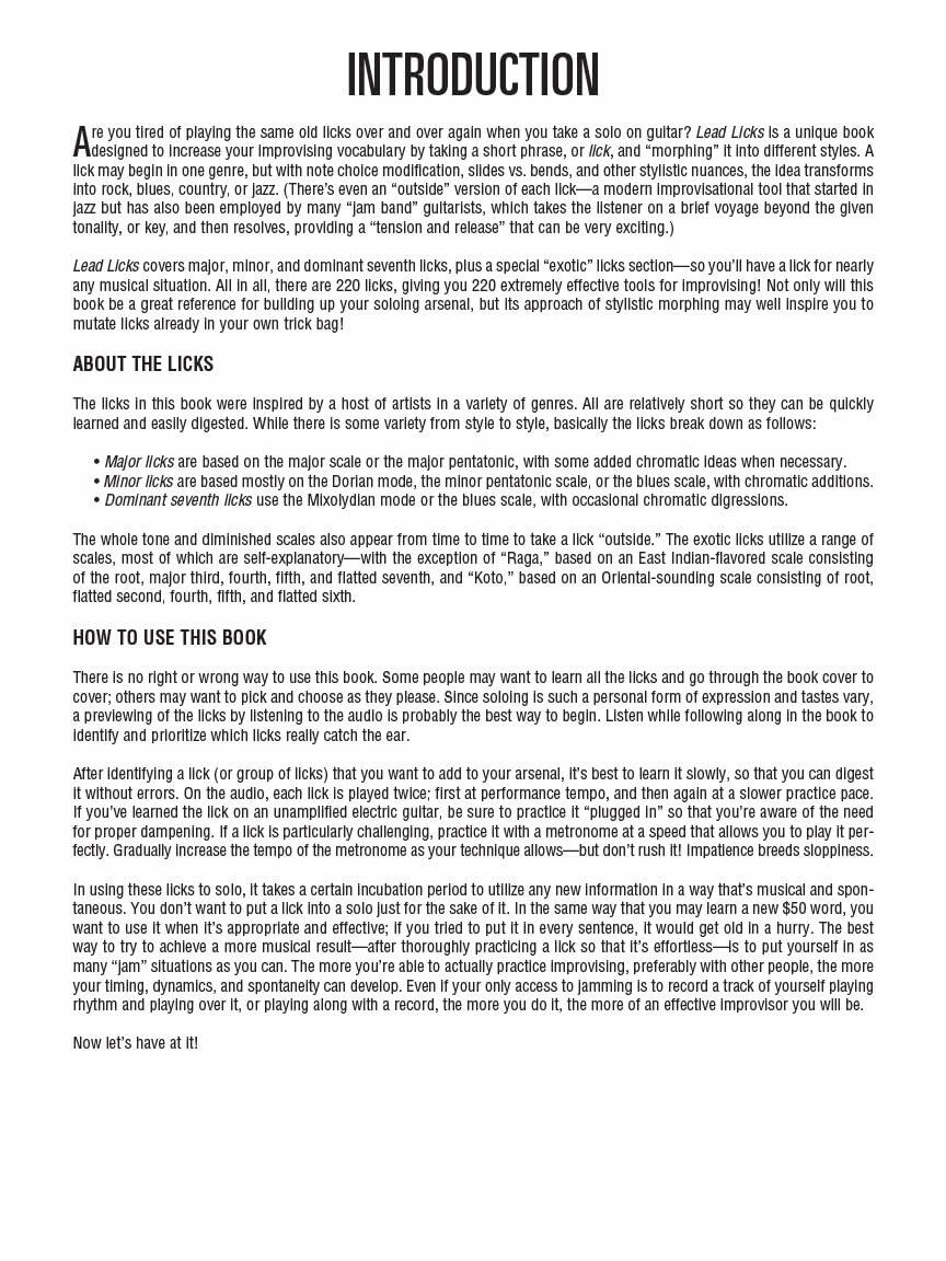 Lead Licks - Hal Leonard Guitar Method Book | Guitar Sheet Music and Songbook with Online Audio | 200 Licks for Rock Blues Jazz Country and Styles | Improvisation Practice Guide for Guitarists [Paperback] Koch, Greg