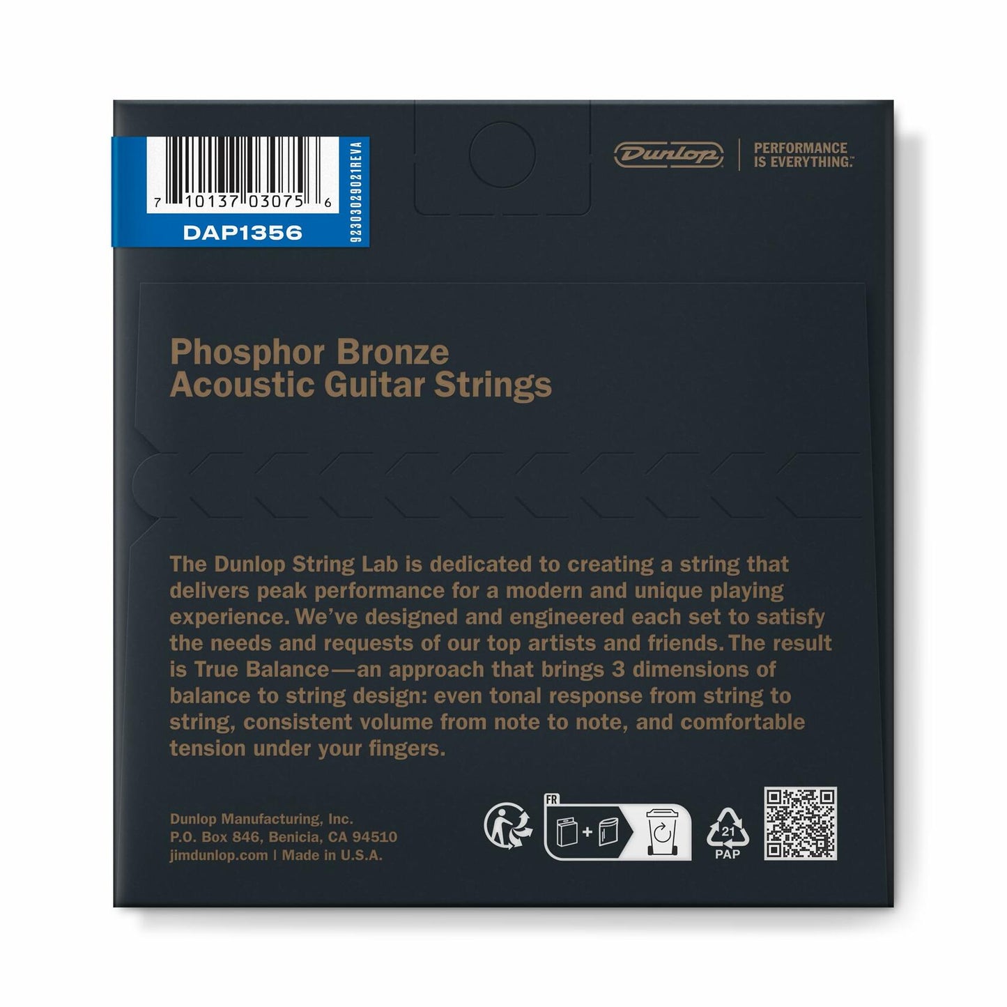 Dunlop DAP1356 Acoustic Phosphor Bronze Guitar Strings, Medium, .013–.056, 6 Strings/Set