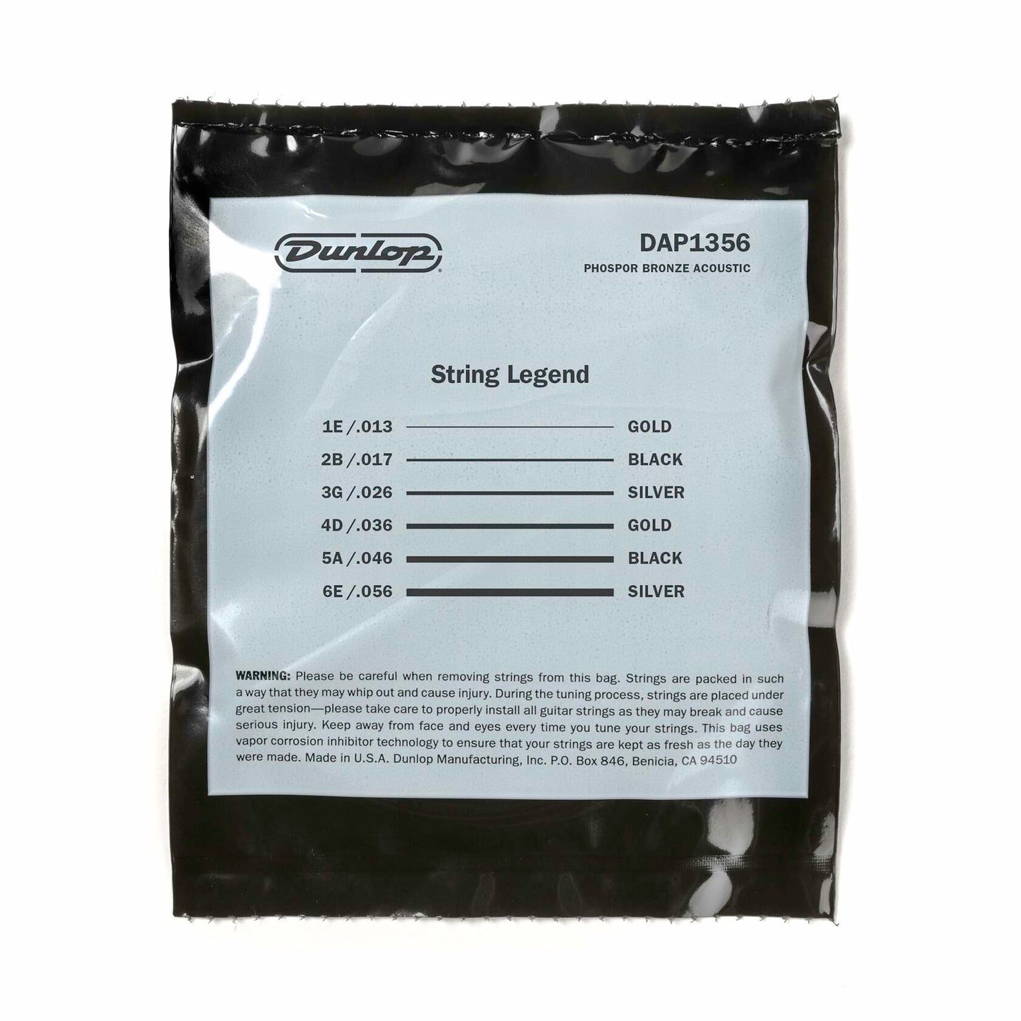 Dunlop DAP1356 Acoustic Phosphor Bronze Guitar Strings, Medium, .013–.056, 6 Strings/Set