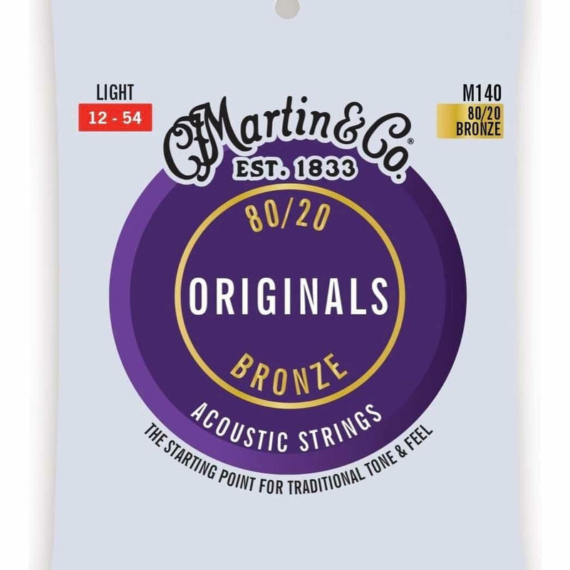 Martin Guitar Original Acoustic M140, 80/20 Bronze, Light-Gauge Guitar Strings