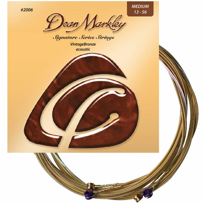 Dean Markley Signature Vintage Bronze Acoustic Guitar Strings 6 String Set, 13-56 Acoustic Guitar Strings Medium, Precision Wound Guitar Strings Acoustic with Superior Tone Quality, Made in USA