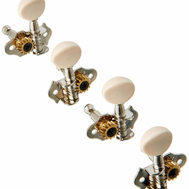 Grover, 9NW, Professional STA-TITE #9 Series Geared Ukulele Pegs, Nickel/White Buttons