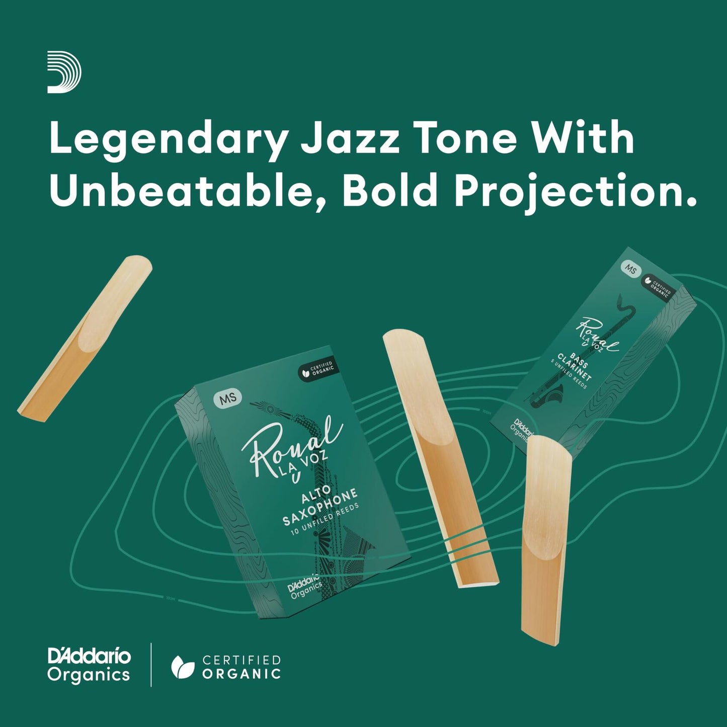 D'Addario Organic Royal La Voz Alto Saxophone Reeds, Strength Medium, 10-pack
