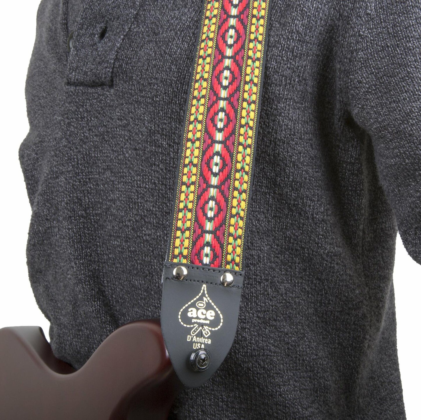Ace Vintage Reissue Guitar Strap by D’Andrea – Vintage Rock Style – Adjustable – Fits Electric, Acoustic & Bass