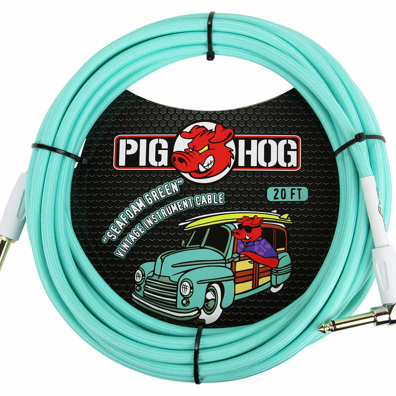 Pig Hog PCH20SGR Right-Angle 1/4" to 1/4" Seafoam Green Guitar Instrument Cable, 20 Feet